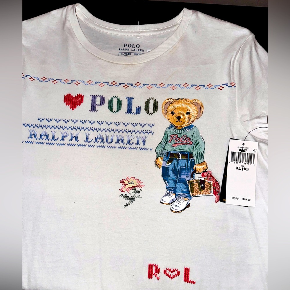 Polo Bear Embroidered jersey tee girl size XL